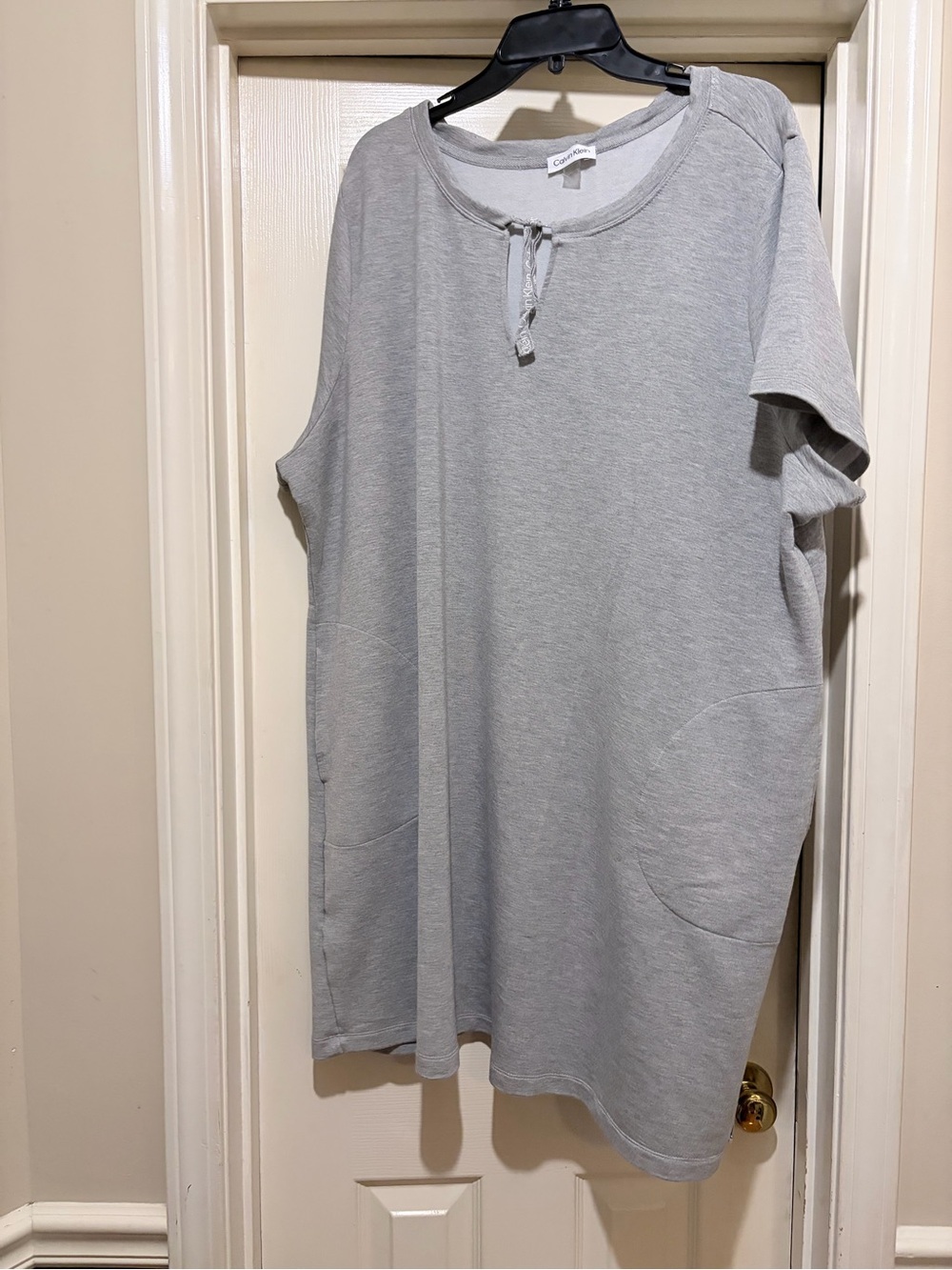 Calvin Klein Light Gray Midi Dress with Tie-Neck